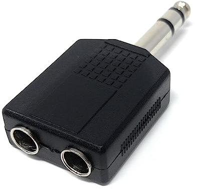DRUT 1pcs 6.35mm 1/4 inch Stereo Jack Splitter Cable Adapter Lead 1 x Plug to 2 x Sockets, Male to Female (Silver Black)