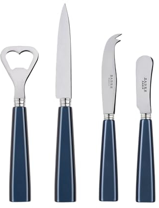 SABRE PARIS - Servizio da aperitivo 4 pezzi - Icône - Apribottiglie, coltello da cucina, coltellino da formaggio e coltello spalmaburro - Acciaio inossidabile e acrilico - Blu Notte