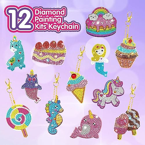 Jigspsyzh 12 Stücke Diamond Painting Kinder GEM Schlüsselanhänger Geschenke für Mädchen 6 7 8 9 10 11 12 Jahre - Basteln Mädchen 8 Jahre Kreativ, mädchen Geschenke 7 Jahre
