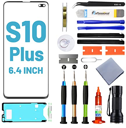Tpyag für Samsung Galaxy S10 Plus Display,Frontglas Display für Samsung Galaxy S10 Plus 6,4 Zoll,Bildschirm Reparaturset mit wasserfestem Kleber (KEIN LCD & Touch-Digitizer)
