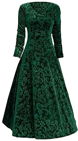 Vestido Largo de Mujer de Terciopelo Dorado de Manga Media (Green, M)