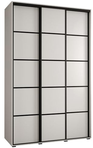MEBLE KRYSPOL Davos 4 150 Schrank mit DREI Schiebetüren für Schlafzimmer - Moderner Kleiderschrank mit Kleiderstange und Regalen - 235,2x150x45 cm - Weiß Weiß Schwarz
