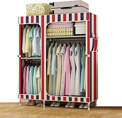 Armario portátil para ropa, extra fuerte y duradero, armario de almacenamiento impermeable, armario de tela, tubo de acero, organizador de ropa independiente, a rayas, 49 x 17 x 66 pulgadas
