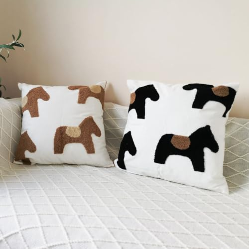 LAZYBIRD Kissenbezug - 45x45 cm, 2 Set, Kinderzimmer, Pony, moderner Dekokissen Sofakissen mit Stickerei