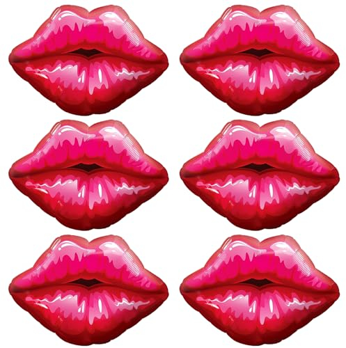 Fangoo 6-teiliges Rotes Lippen Luftballon Set - Heiße Rosa Kiss Ballons, Riesige Helium Lippen Kiss Folie Ballons für Valentinstag, Engagement, Galentines Day Party Deko