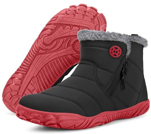 Stivali Uomo Donna Invernali Barefoot Caldo Scarpe Minimaliste Inverno Outdoor, Nero Rosso, 44 EU
