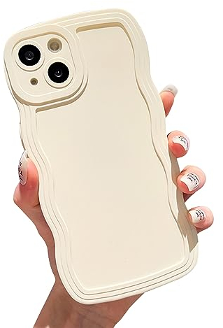 Ownest Compatible with iPhone 15 Case Cute Curvy Simple Wave Frame Case Aesthetic Design Solid Color Girls Women TPU Silicone Slim Phone Case Cover for iPhone 15 - Beige
