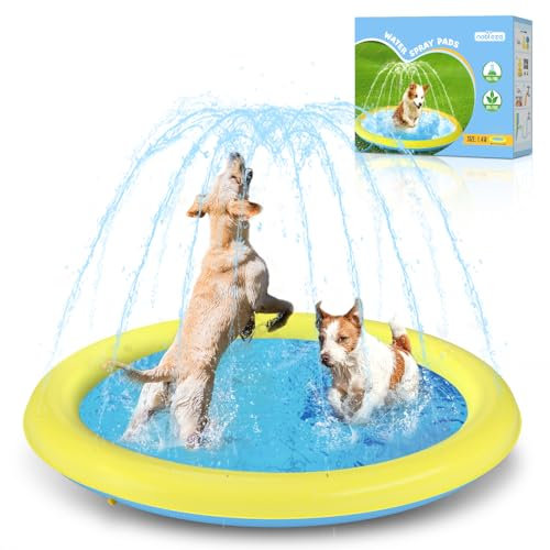 Nobleza Dog Paddling Pool, D140cm/55in Foldable Dog Pool, Thickened Paddling Pool for Dogs, Anti-Slip Doggy Pet Sprinkler Splash Pad, Durable Water Play Mat, Portable Summer Outdoor Garden Water Toy