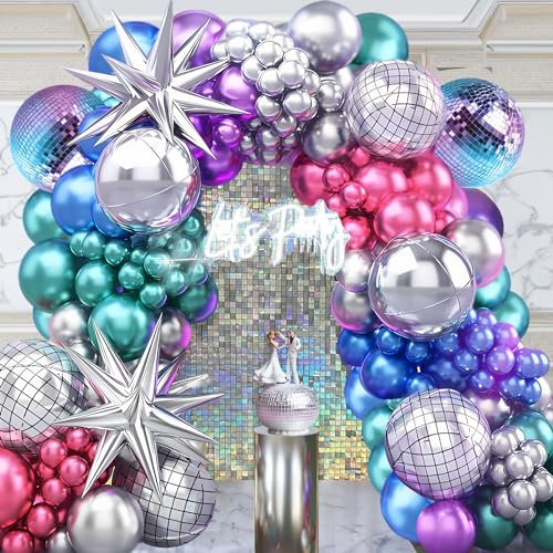 Disco Ball Balloon Garland Arch Kit, 80s 90s Balloon Decorations, Disco Ball Party Decorations for 80s 90s Hip Hop Party (Disco Metallic)