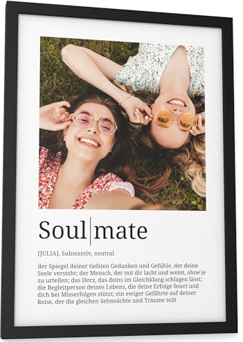 Papierschmiede® Soulmate Geschenke personalisiert mit Foto und Namen DIN A4 (21x30 cm) Rahmen wählbar fertig gerahmt, Definition Persönliches Bild Geschenk zu Weihnachten, Geschenk zu Geburtstag