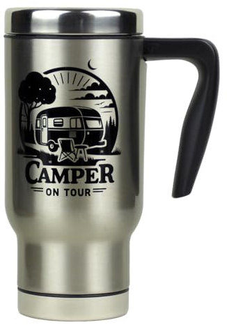Fördeblau Edelstahl-Thermobecher 'Camper on Tour', 470ml, für Outdoor-Abenteuer, Ideales Geschenk für Camping-Fans