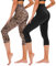 TNNZEET 3/4 Leggings Damen Capri Leggins für Sport, 7/8 Sporthose High Waist Caprihose Große Größen Sportleggings für Gym(Schwarz/Leopard,XXL)