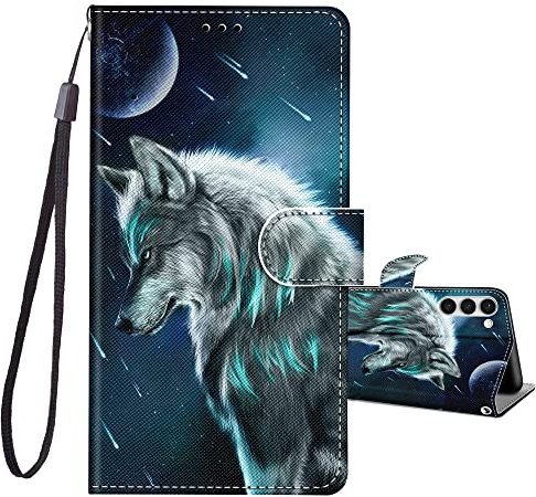 JRIANY Case for Samsung Galaxy A55 5G, PU Leather Wallet Case with Card Holder Cute Pattern Animal Design Shockproof Cover Flip Case Compatible with Galaxy A55 5G - Wolf B