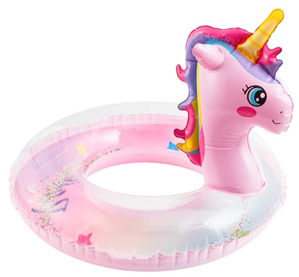 GROBRO7 Unicorn Inflatable Pool Float - Giant Unicorn with Glitters, Pink Cute Sparkling Tubes Floating Pool Toys Outdoors for Baby Kids Summer Beach Swimming Party Decorations, Age 3 to 8