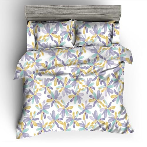 GREATOYAR Juego de Nórdica,Juego de Funda de Edredón, Set de 4 Piezas, 1 Funda Nórdica, 1 Sábana Bajera Ajustable, 2 Fundas de Almohada, 100% Poliéster, Transpirable, para Cama 150cm, Flor Lila