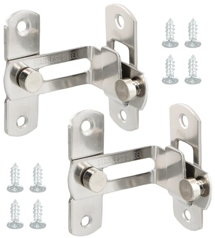 2 Stück Schiebetürschloss, Edelstahl Torriegel, 90 Grad Türschloss, Schiebetür Schloss mit Schrauben, Rechtwinklige Schnalle für Tür Innen Außen Scheunen Fenster Schrank (Silber)