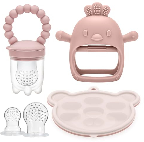 CLDY Baby-Fruchtfutterstation und Mini-Gefrierschrank-Nabbertablett, Kombi, ab 4 Monaten, Muttermilch-Formen für Kühlung des Babys, BPA-freier Silikon-Futterspender für Kleinkinder Zahnen