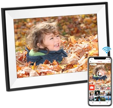 Hesmor Cornice Digitale Foto WiFi 10.1 Pollici 1280x800 32GB Portafoto Digitale Schermo Tattile IPS LCD Frameo Cornice Foto Digitale Elettronica Rotazione Auto Condividi Foto e Video, Nero & Bianco