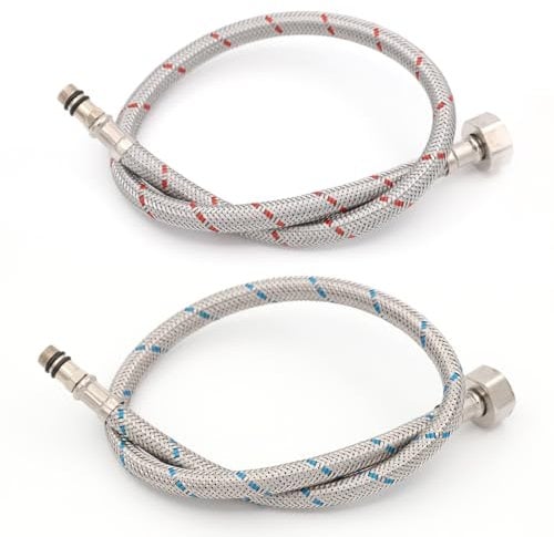 2 Piezas Manguera de conexión flexible, Mangueras de Grifo Universal G1/2 X M10, Mangueras Flexibles Grifo Trenzada de Acero Inoxidable para Grifos Mezcladores, Fregaderos, Cocina (Rojo y Azul)