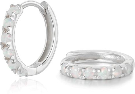 SILBERTALE Damen Opal Creolen Ohrringe Silber 925 Mit Weiß Opal Kleinen Creolen Nickelfreie Ohrringe 10mm