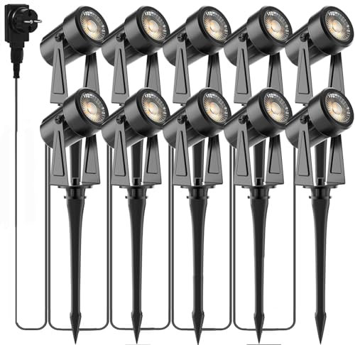 Totofac Gartenbeleuchtung LED,COB im Freien IP65 Wasserdichter Gartenleuchte, Warmweiß 3000K Gartenstrahler mit Erdspieß,Dekorative Gartenlampe Beleuchtung für Außen Garten Rasen (10-1)