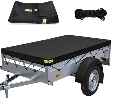 Forhandy Lona para remolque con cuerda de lona, 208 x 114 x 13 cm, lona para remolque, lona para remolque, reforzada Oxford 420D, resistente al agua, resistente al viento, resistente a desgarros,