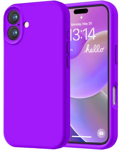 LOVE 3000 Designed for iPhone 16 Case, Premium Silicone with [Soft Anti-Scratch Microfiber Lining] Shockproof Protective Phone Case for Lanyard 6.1, Neon Purple
