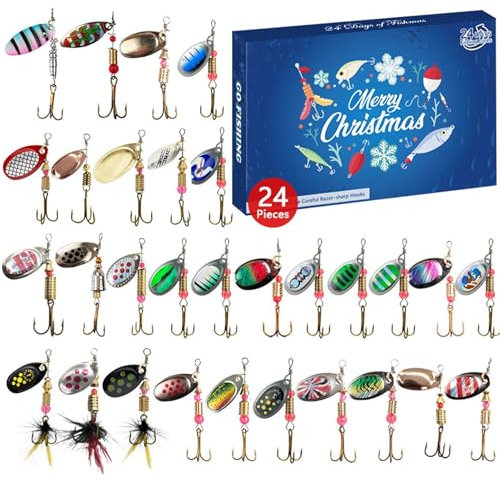 Adventskalender 2024, 24 Tage Angelgerät Weihnachtskalender Köder Set, Angelköder Adventskalender, Angel-Adventskalender, Adventskalender für Fischer Erwachsene