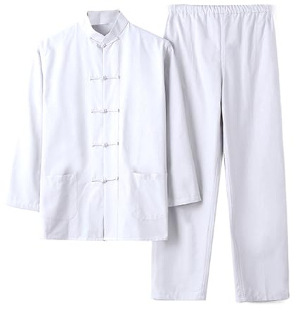 ZKQP Pure Cotton Tai Chi Uniform Kung Fu Uniform Suit Chinese Traditional Clothing Tang Suit Men White-XXL