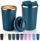 Volhoply 340ml 12oz Double Wall Insulated Vacuum Travel Coffee Mugs with Flip Lid Bulk 2 Pack,Reusable Stainless Steel Leak Proof Coffee Cup,Cafe Thermal Tumbler for Hot & Cold Drinks(Bule,2 Set)