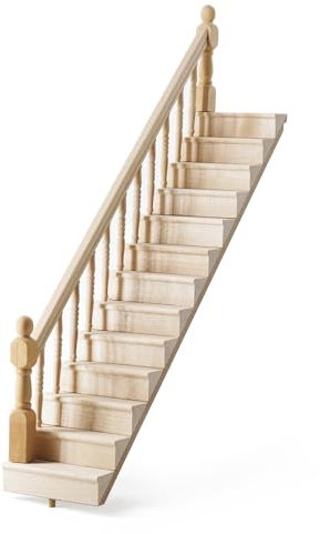 Odoria Puppenhaus Treppe mit Handlauf Miniatur: 1/12 Maßstab Treppenhaus Unlackiert für Baustelle Elf Fee Garten - Mini Stufen Holz Möbel DIY Links, Montage Erforderlich