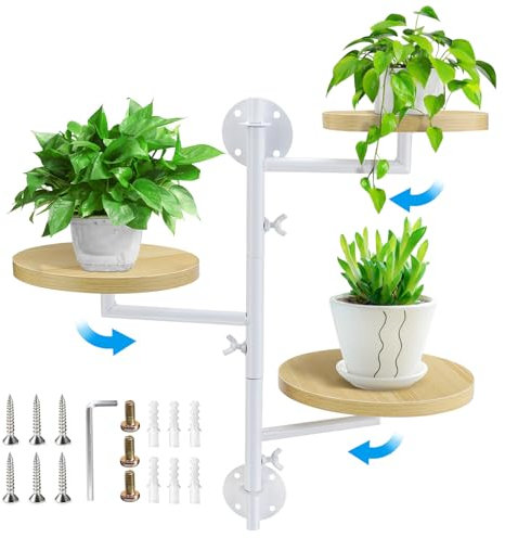 Chihutown Étagère rotative à 3 niveaux pour plantes, support mural pour plantes, support de plantes de fenêtre, suspension pour plantes, étagère de fenêtre pour plusieurs plantes d'intérieur (blanc)