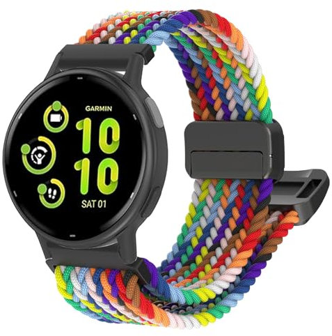 Nylon Armband für Garmin Vivoactive 4S, 18mm Stretch Woven Nylonband mit Edelstahl Magnetschnalle Armband für Garmin Venu 3S/ Venu 2S/ Vivomove 3S/ Forerunner 255S /Forerunner 265S