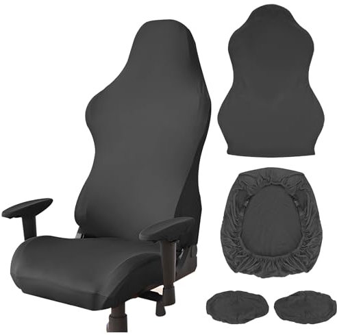 Thatyro Polyester Gaming Chair Cover Set, Stretchable Game Chair Slipcovers with 2 Armrest Covers, Scratch-Proof Gamer Desk Chair Covers for Computer Office Seat (Black)