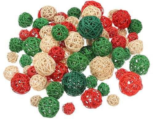 PATIKIL Wicker Rattan Balls, 72 Pcs Decorative Balls for Centerpiece Bowls Home Decor 4 Sizes(Red/Deep Green/Natural, 2.4,2,1.6,1.2)