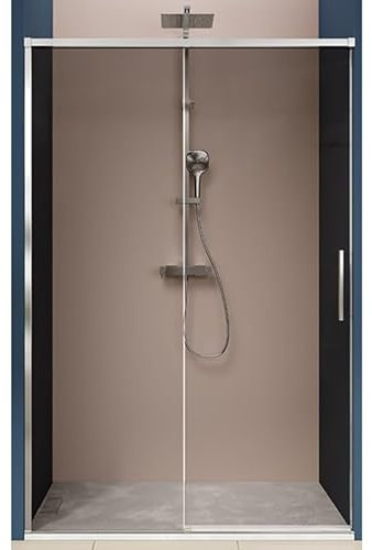 IMPALLI Cabine de douche H210 cm extensible 147-150 cm cabine de douche coulissante porte à fermeture ralentie cristal trempé 8 mm transparent anti-calcaire profilés aluminium (noir mat 150)
