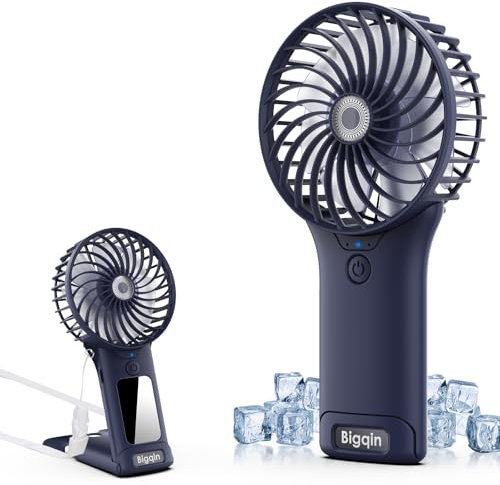 Bigqin Mini Ventilateur de Poche,2000mAh Ventilateur de Portatif, USB Rechargeable 4 Vitesses avec Miroir,Léger Ventilateur Puissant pour Bureau Extérieur Rafraîchissez-vous,Bleu