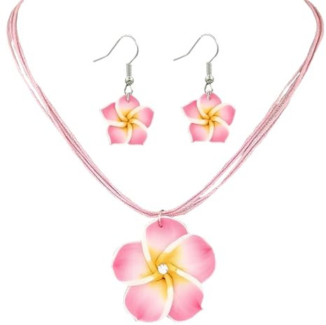YUEXNKO Blumen Schmuck Set, Blumen Halskette Ohrringe, Sommer Schmuck Blumen, Damen Flower Schmuck, Schmuck Plumeria Aus Ton, für Damen, Ehefrau, Mutter, Mädchen