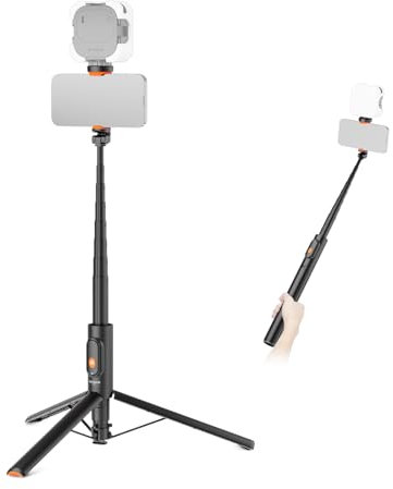 NEEWER 57.9 Selfie Stick Tripod Compatible with iPhone Samsung Android, Metal Portable Lightweight Travel Cell Phone Stand with Phone Holder Mount & Remote for Video Recording Filming, PA992 Black