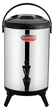 BTZHY Dispensador de Bebidas Termo Comercial para té con Leche, Cubo para Leche de Soja, Acero Inoxidable 304, para almacenar Leche y Vino, Negro, 16 l (Negro, 6 l)