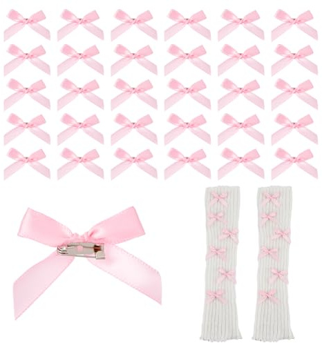 DICOSMETIC 50 Stück Schleifen Anhänger für Socken Mini Schleifenbrosche Niedlicher Anhänger Pins Junk Socken Charms Bulk Schleifenbrosche Perle Rosa Dekorative Pin Für Schuhe Hemden Hüte Jeans