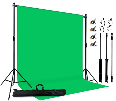 Green Screen Hintergrund Stoff 183x274 cm mit 2x2 m Ständer Drehverschluss und 8 Klemmen Faltbar für Video Zoom Livestream Studio