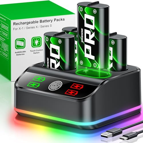 Rechargeable Battery Pack for Xbox One Controller, Xbox Controller Charging Station with Cool RGB Lighting/LED Charge Indicators,4x15Hours Playtime Batteries for Xbox Series/One S/X/Elite Controller