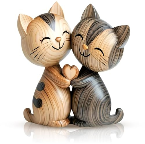 JazRvr Holz Deko, Katzen Deko, 2D Flaches Holzfiguren, Katzengeschenk Für Katzenliebhaber, Dekoration Für Büro Und Zuhause, Handgemachte Holzfigur