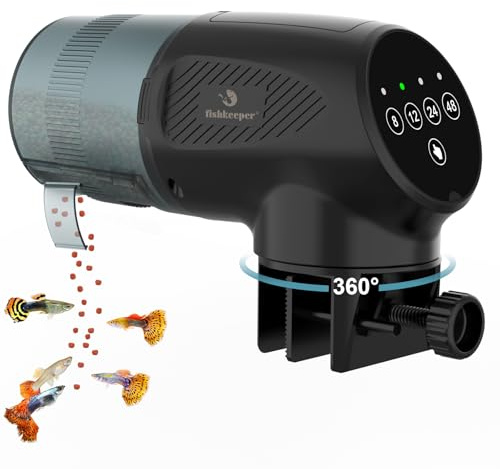 fishkeeper Futterautomat Aquarium mit Batterie & Feuchtigkeitsbeständiges | 200ml Fischfutter Automat mit 4 Timer, Ideal für Urlaub & Reisen, Futterautomat Fische Aquarium für Granulat & Flocken