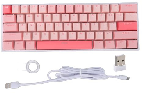 Plyisty Clavier Gaming RGB sans Fil À 3 Modes, Clavier Mécanique Compact À 61 Touches Remplaçables À Chaud avec Commutateurs Bleus, Anti-Ghosting, Son Clair, 3000 Mah (Pink)
