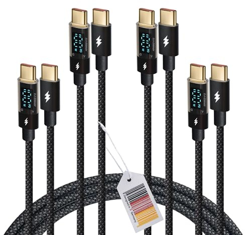 AMATHINGS 4 Stück 100W USB C Kabel 1,2M – Mit LED Watt Display & Zink-Legierung – PD 5A Schnellladekabel – Extrem Robust für MacBook, Windows Laptops, iPhone 17 Pro Max, Galaxy S25 Ultra