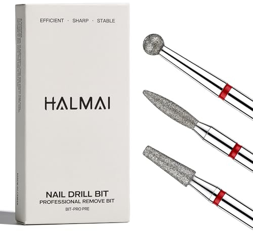 HALMAI Nail Drill Bits Set 3pcs 3/32 Inch, Diamond Cuticle Nail Bits Set for Nail Drill E-File, Professional Manicure Pedicure Remover Tools for Acrylic Gel Nails, Home Salon Nail Care Kit