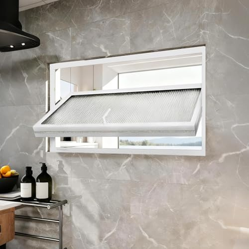 360° Drehbares Fenster Kellerfenster - Drehflügelfenster Garagenfenster/Gartenhaus Schiebefenster - Fach Verglast, Individuell Anpassbarer Größe, Für Badezimmer Küche Trennwand(White,50x30cm)