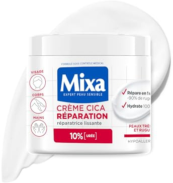 Mixa Crème Cica Réparation Peaux Très Sèches Rugueuses Visage Corps 400ml | -90% rugosités, Action 100H, Actifs urée et acide aminé, Non grasse, Testé sur peaux sensibles, Mixa Cica Réparation